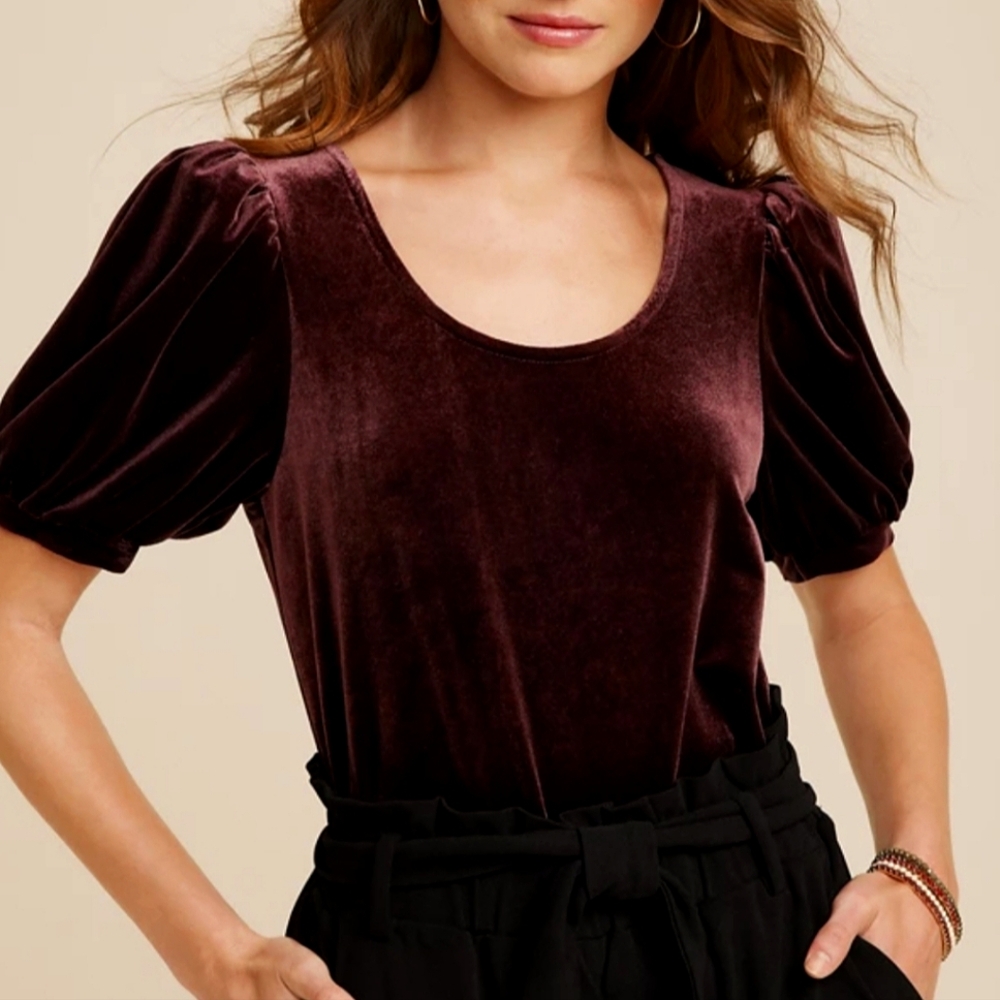 NWT Maurice's Velvet Short Puffy Sleeve Scoop Neck Top